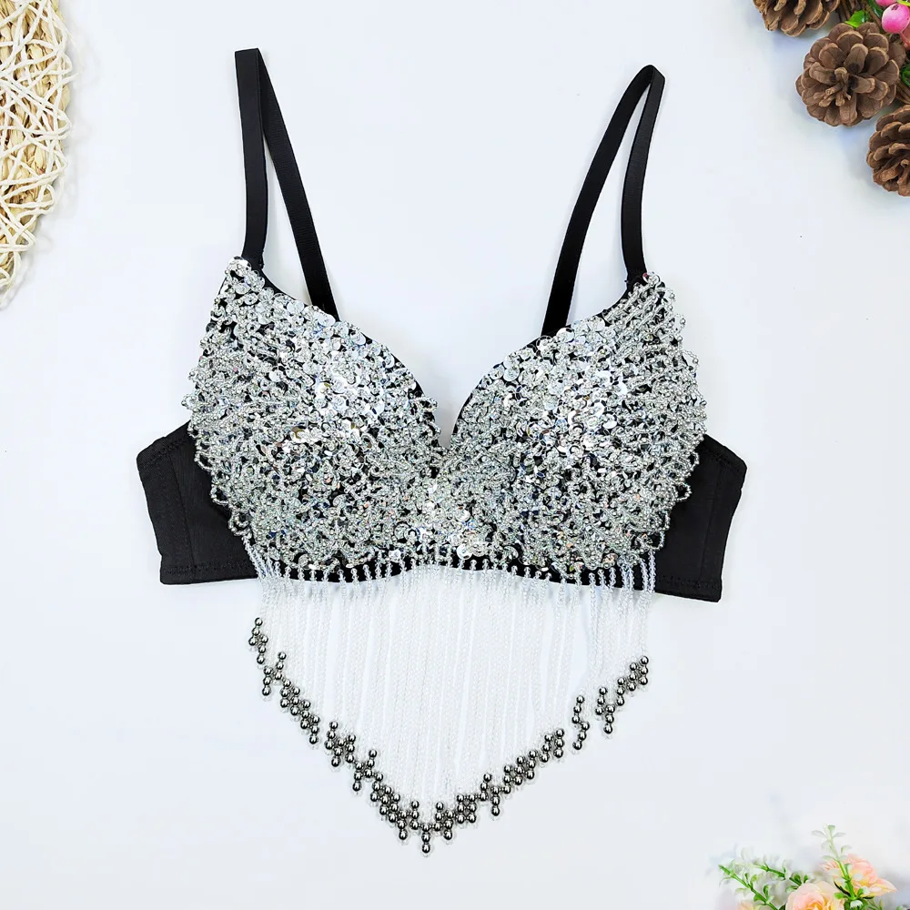 

New Style Open Back Fringed Halter Top Sexy Nightclub Performance Outfit Stage Carnival Party Bust-Enhancing Underwear
