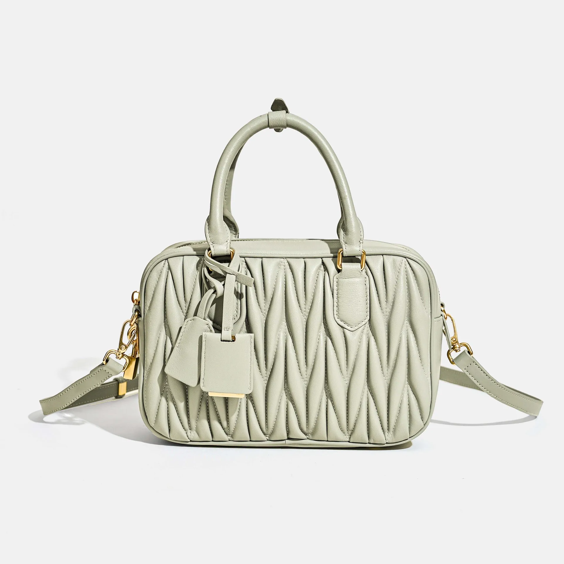2024 new women's bag sheepskin pleated bowling bag niche high-end Boston bag popular portable messenger bag