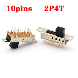 10Pcs SS-24E04 2P4T Double Pole Four Throw 4 Position Slide Switch 10 pin DIP Type Without Fixed Pin Handle Heights 6mm