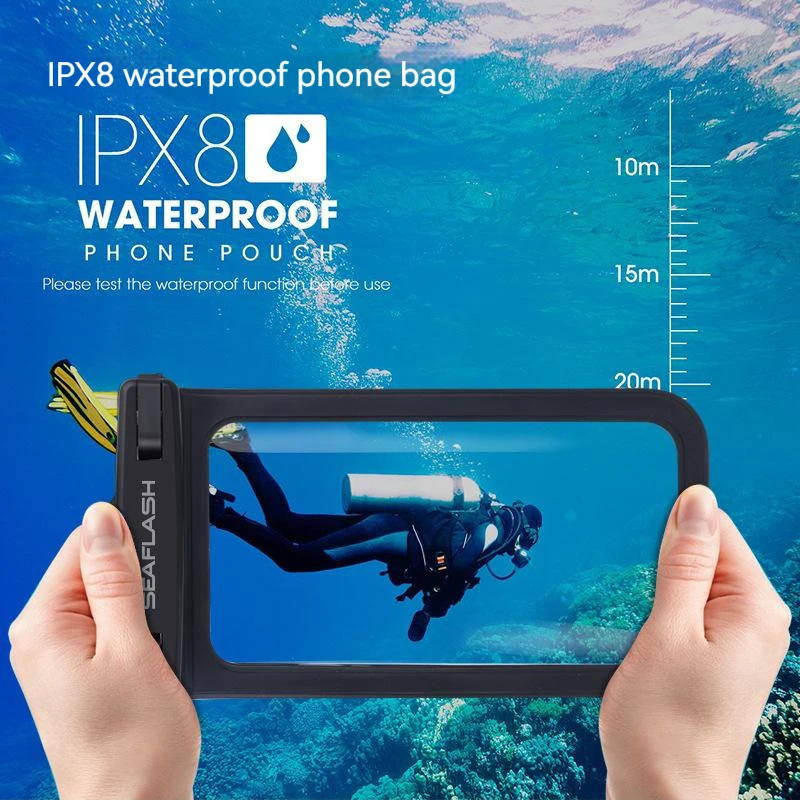 6.5 Inch Waterproof Phone Bag Diving Phone Case Holder Cover Touch Screen Takeaway Rider Seaside Swimming Pool Cellphone Pouch