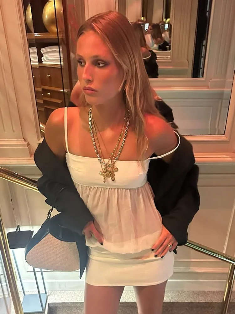 

Dresses 2025 Woman Sexy Vestidos Spaghetti Strap Party Evening Dresses Package Hip Vacation Slim Solid Color See Through Trendy