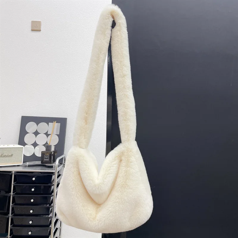 NEW Luxury Faux Fur Fashion Tote Bag Women Handbags Designer Lady Purses Fluffy Soft Plush Shopper Bag Warm Winter Sac