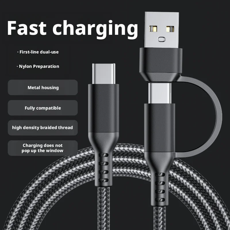 60 Вт мобильный телефон USB-C/Type-C 2-в-1 интерфейс для быстрой зарядки плетеный кабель для передачи данных, подходит для iphone Android и Huawei, Honor