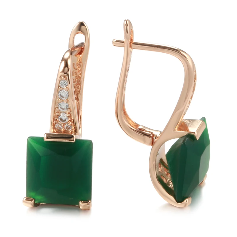 Kinel New Emerald Square Cut Zircon Promise Earring for Women Luxury 585 Rose Gold Wedding Jewelry Party Daily Dangle Earrings