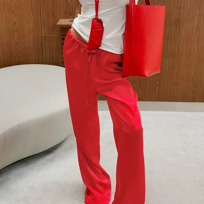 Pant Women Wide Leg Long Pants High Waist Straight Trousers Y2k Streetwear Elegant Splice Work Casual Loose Lace Up 2026