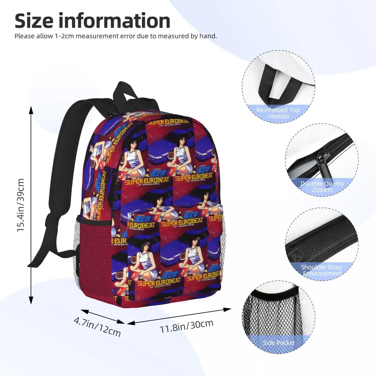 Initial D Mako Super Eurobeat Anim Backpack Student Boys Girls BookBag Men Women School Bag Laptop Shoulder Bags