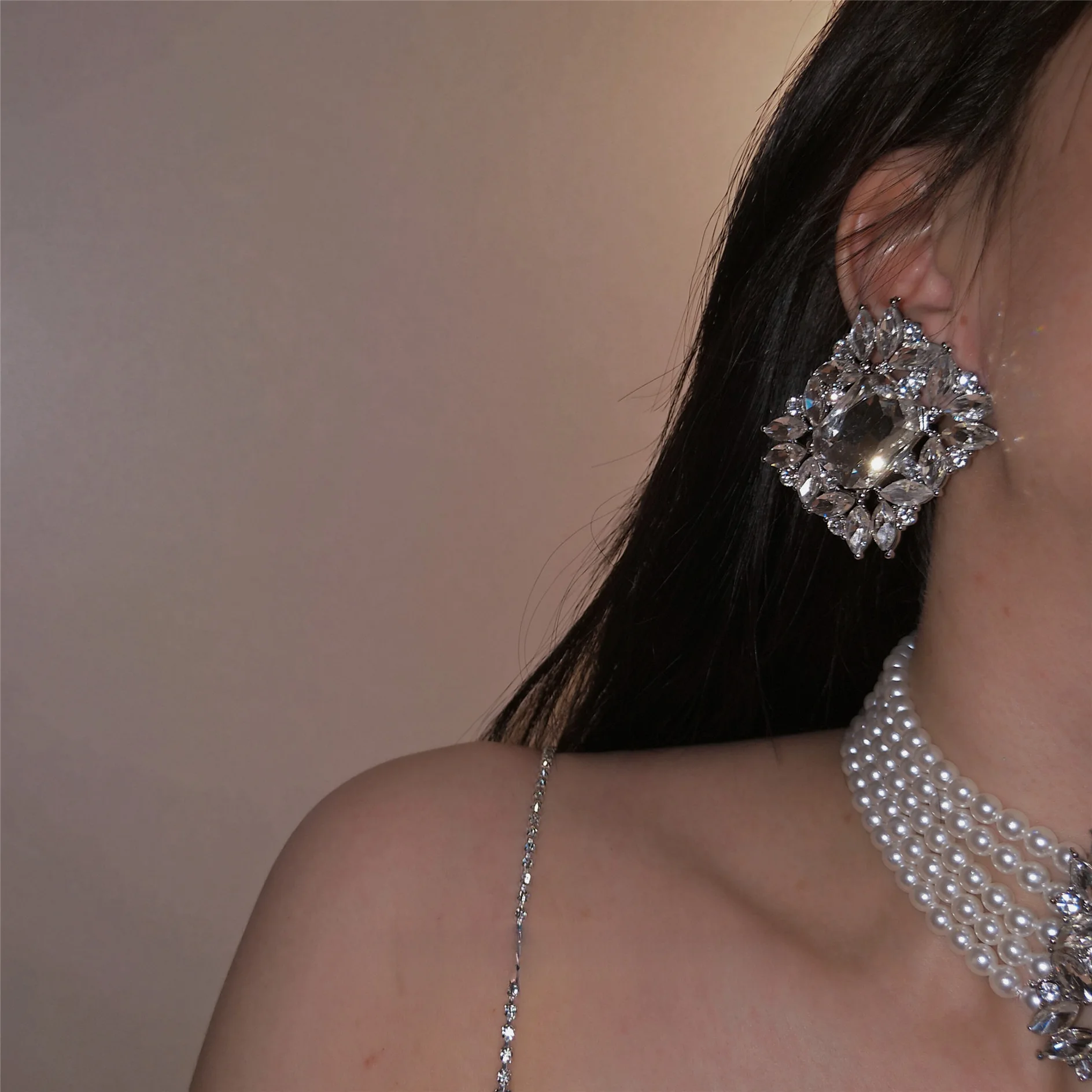 2 Pcs Rhinestones Square Leaf Multi-layer Necklaces Set