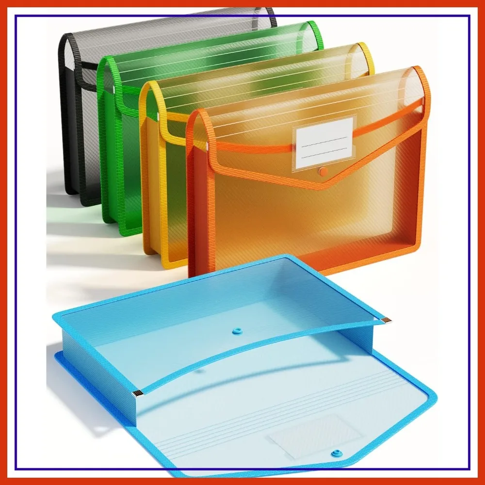 

Transparent Plastic Expanding File Folder, Snap Closure, Large Capacity, 5 Pack for A4/Letter Size