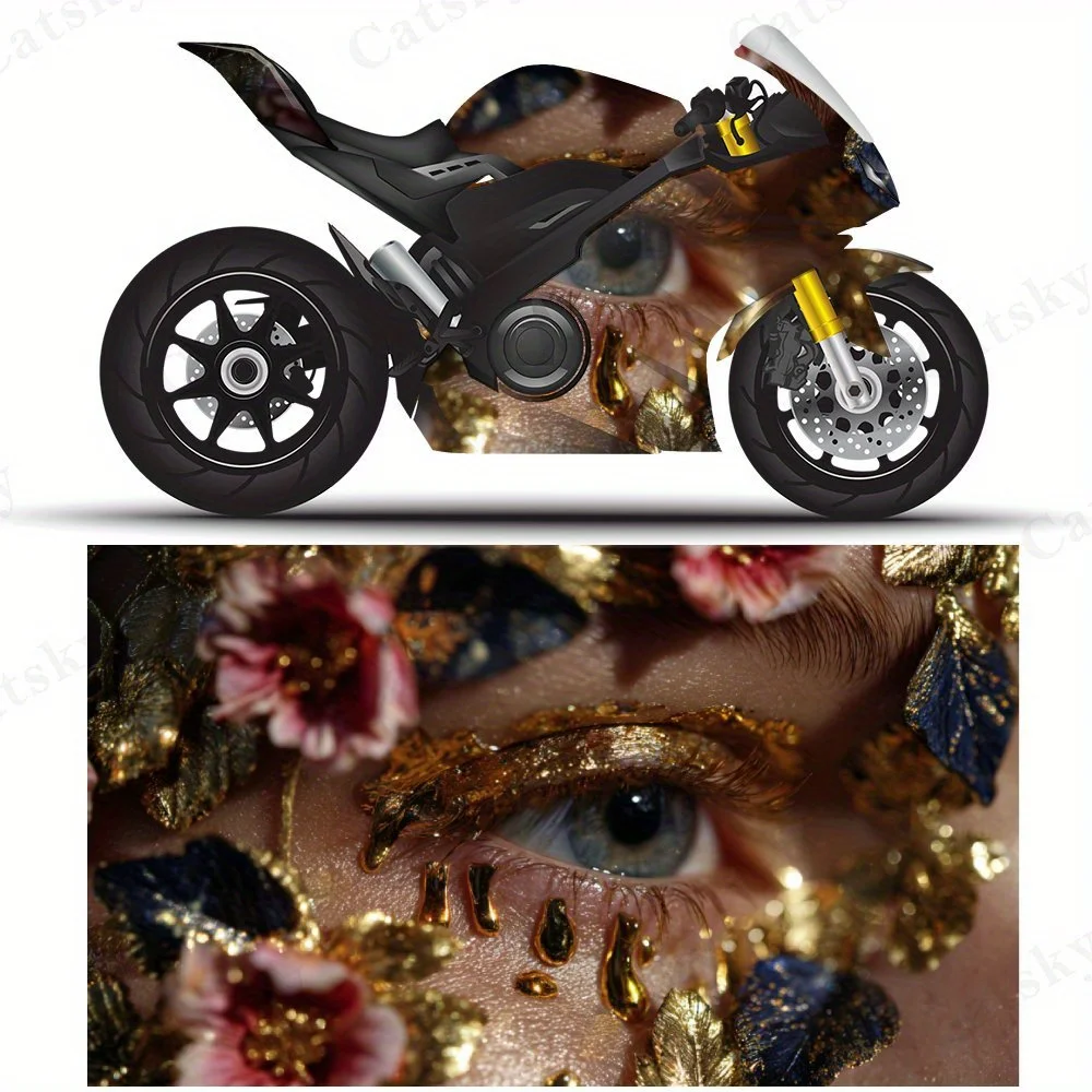 

Golden Flower Face Motorcycle Film Stickers, Durable PVC Adhesive Decals for Motorcycle Customization, Weather-Resistant Protect
