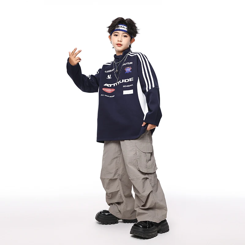 Meninas k-pop roupas moletom dança de rua calças de carga meninos hip hop conjunto crianças hip hop jazz traje criança streetwear