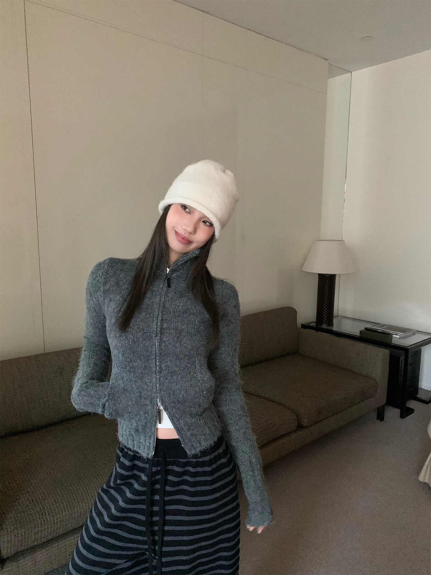 

Женский шерстяной вязаный свитер IceFront с двойной молнией, высоким воротником и длинными рукавами, черный, осенне-зимний, модный, повседневный стиль