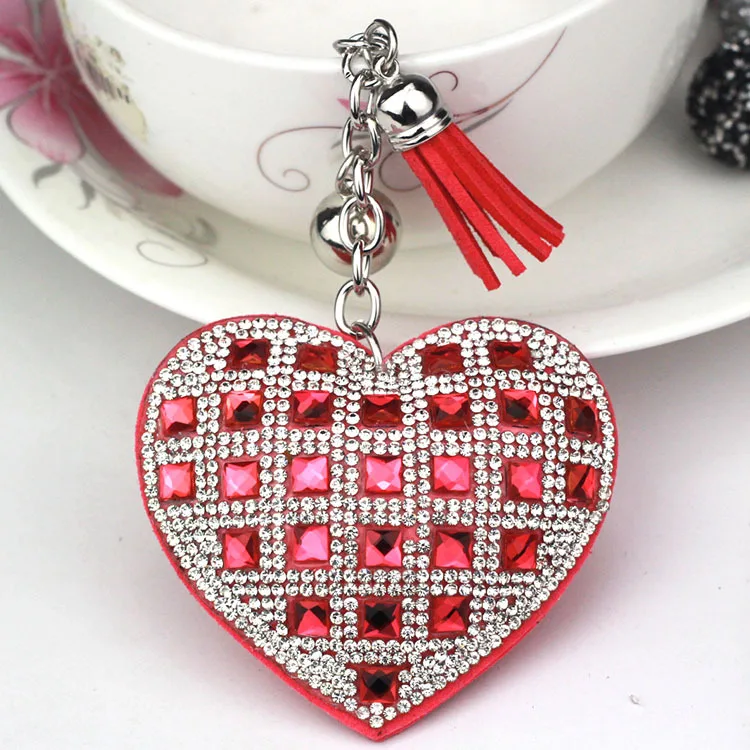 luxury Heart Shape Crystal Keychain Pendant With Metal Keyring for Women\'s Bags and Car Key Accessories Wholesale Price