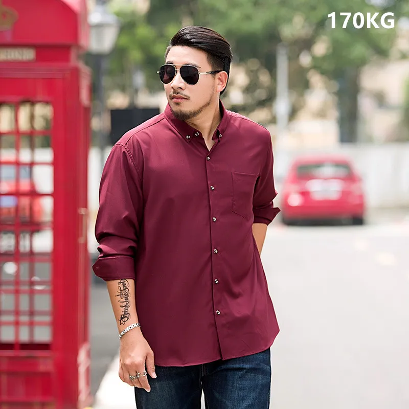 

170KG Shirts Dress For Men Oversize White Long Sleeve Button Up Plus Male Business Formal Office Autumn Turn-Down Loose Clothes