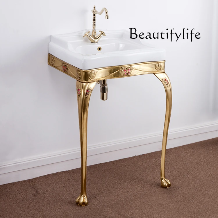 

Bathroom retro British style cat claw ceramic bracket basin marble basin hand-carved