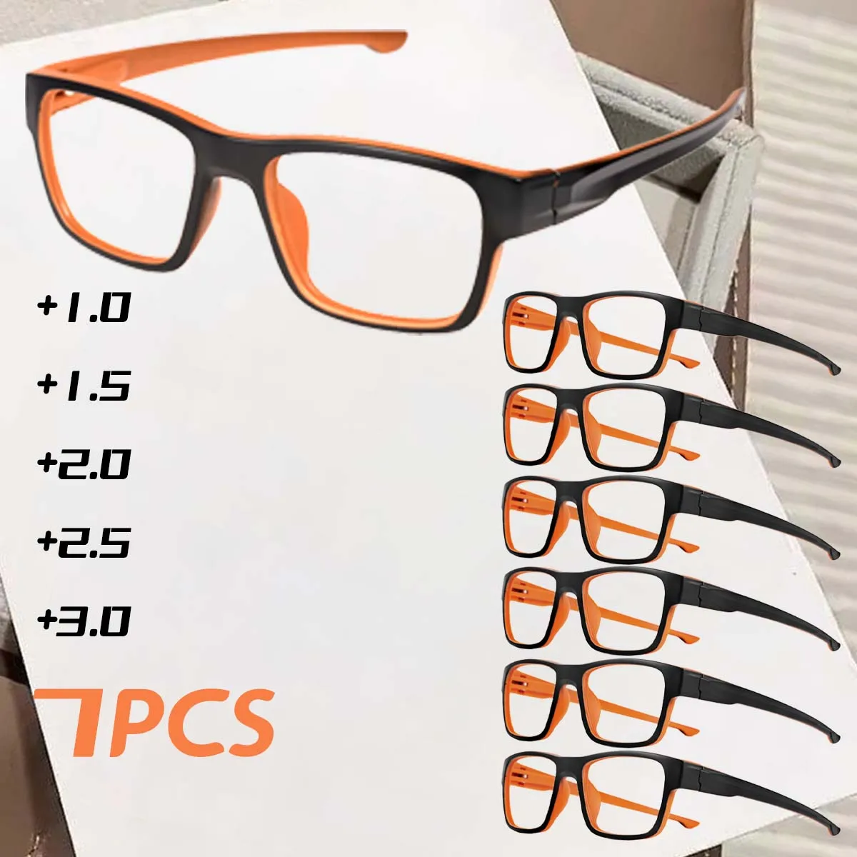 

7pcs Reading Glasses Men Women Sports Anti-blue Light Reading Eyewear Orange Red Presbyopia Eyeglasses +100 to+300 glasses