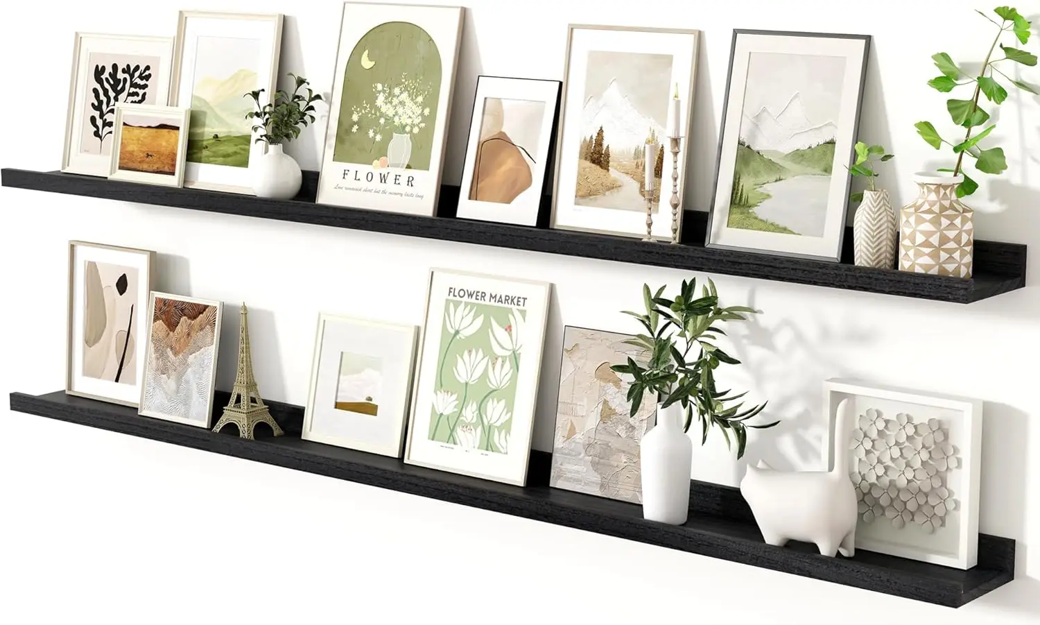 

Black Long Picture Shelves 72 Inch, Solid Wood Floating Shelves Photo Shelf with Lip, Large Wall Mounted Display Shelves