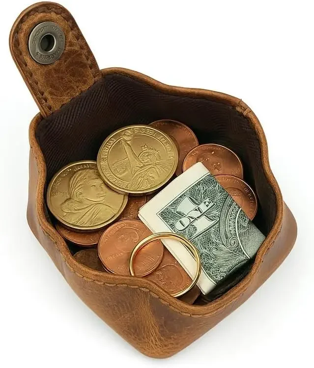 Picture 5: Leather Coin Pouch - Compact Change Holder and Mini Pocket Wallet for Men & Women (Antique Brown)