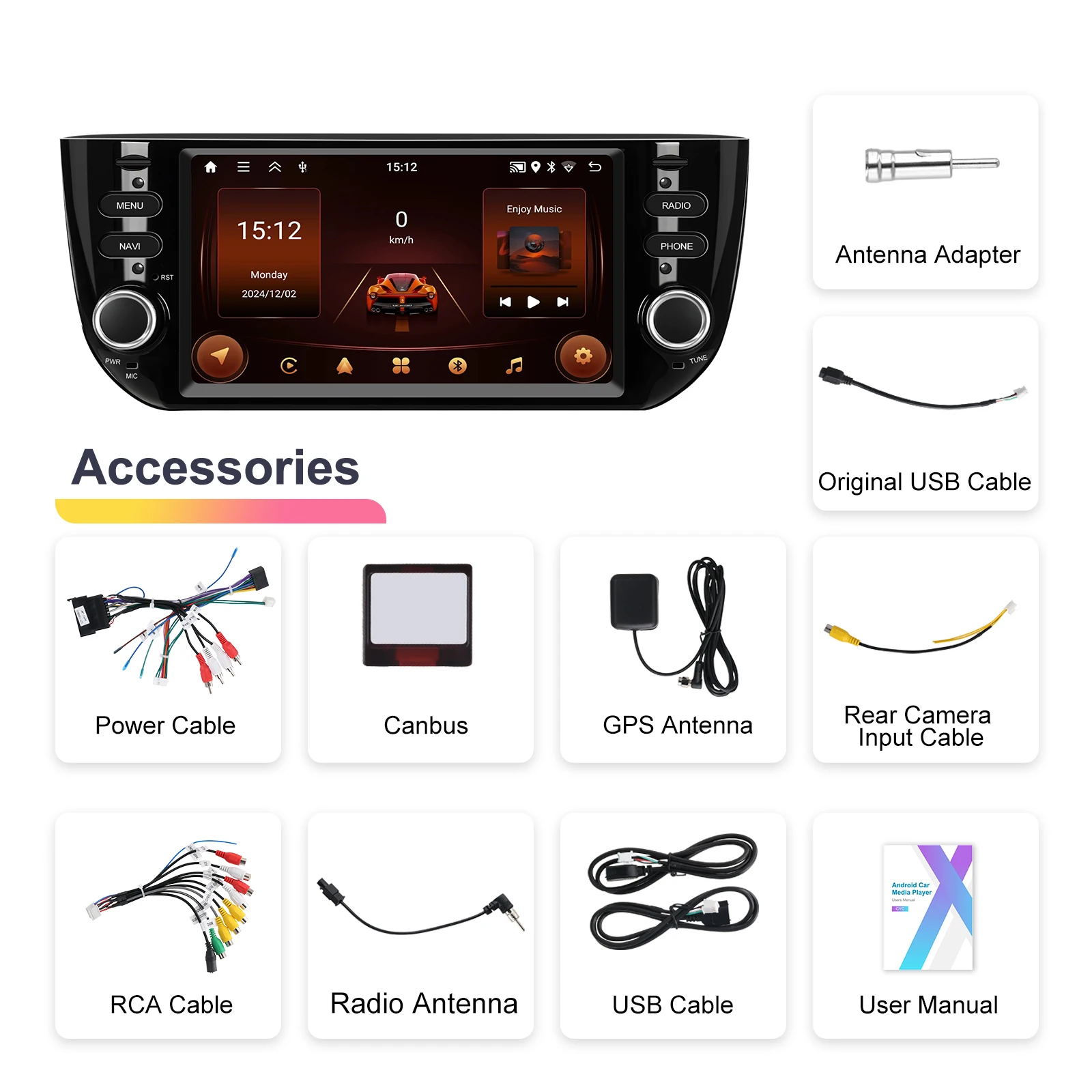 Podofo 6.2" Carplay Android autoradio voor Fiat Punto 10-16/Linea 12-15 Intelligent systeem 2 Din GPS navigatie RDS autoradio