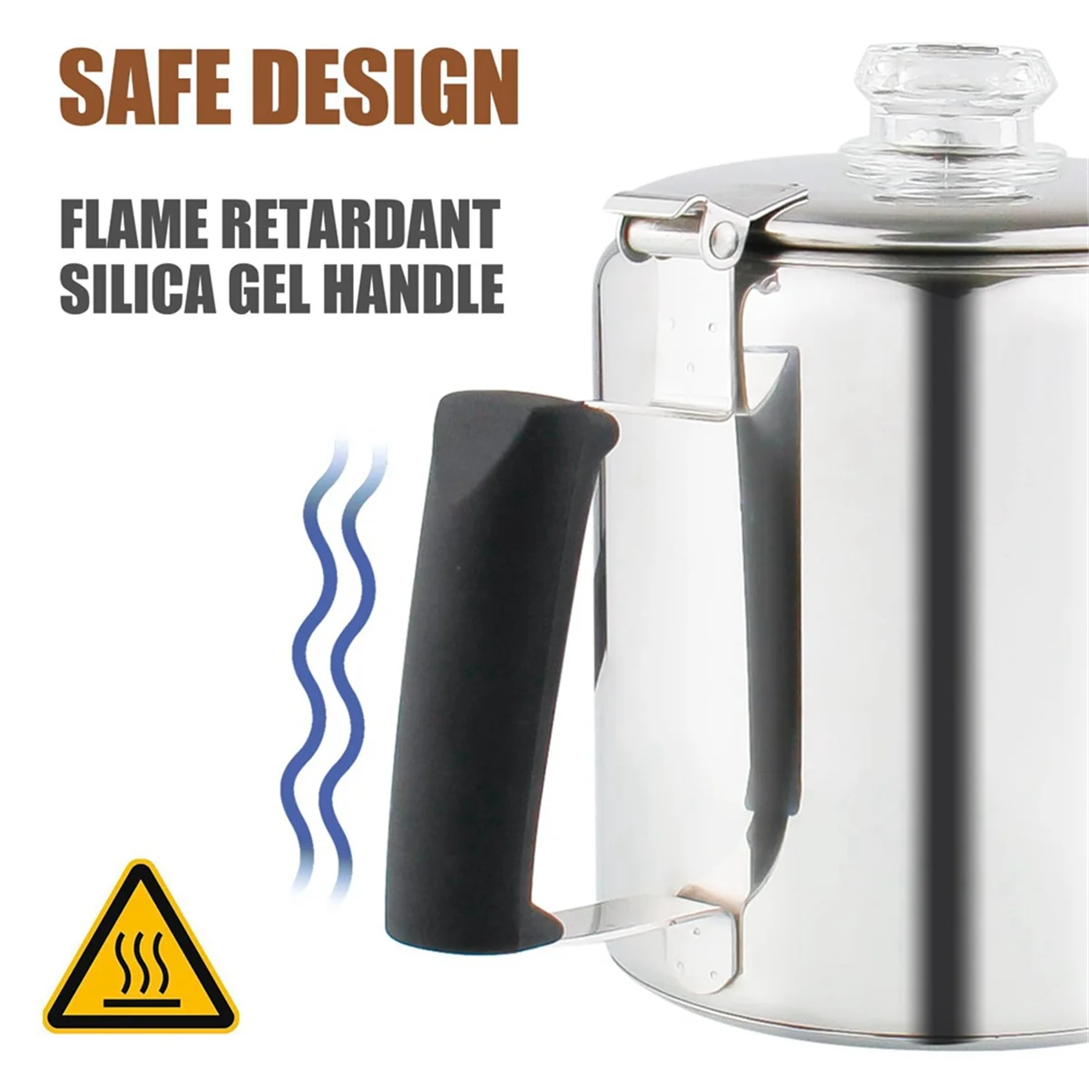 

A06RP Multi Use Percolator Coffee Pot with Heat Resistant Glass Knob & Silica Gel Handle, for Indoor Induction Cooktop, 6 Cup