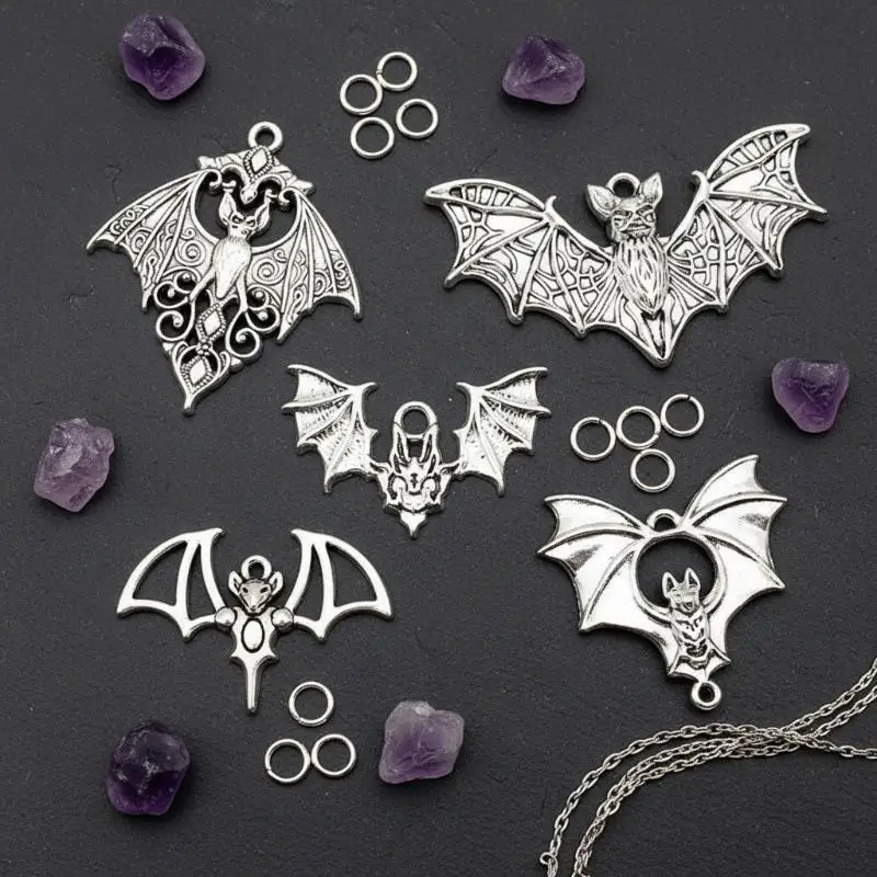 #@4pcs Gothic Vampire Bat Charm Retro Bat Halloween Pendant Designer Charms For Jewelry Making DIY Jewelry Findings