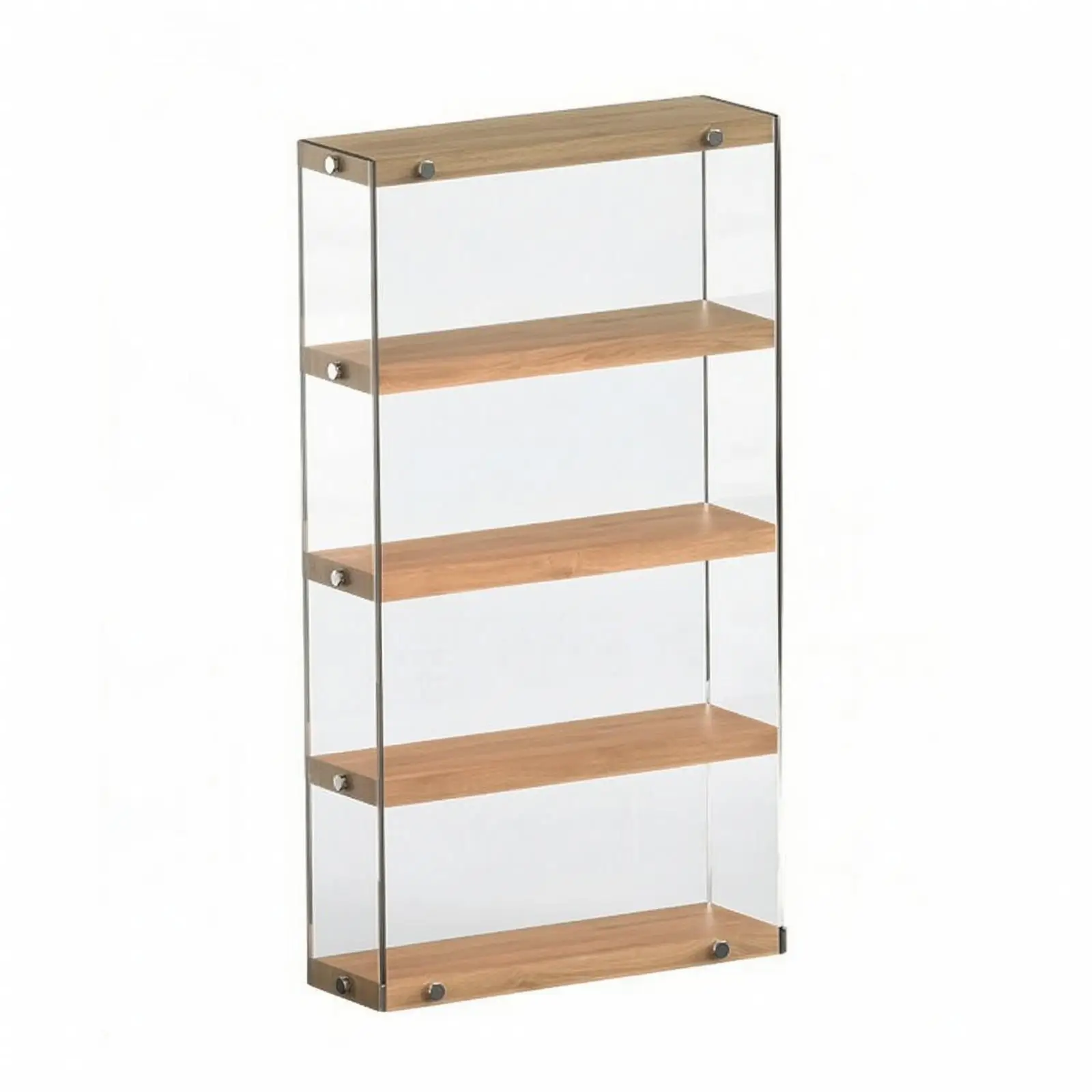 Tabletop Acrylic Display Cabinet for Small Toys Figures Standees with Solid Wood Shelves Transparent Organizer Case for