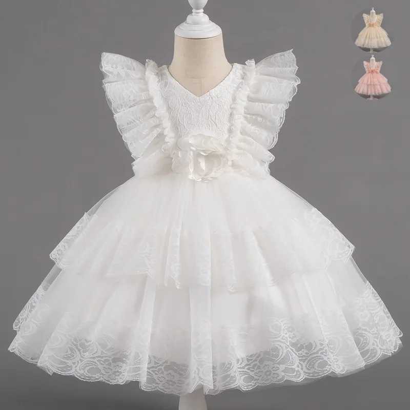 Baby Dresses For 1st Birthday Girls Party Dresses Flower Girl Princess Dress For Weddings Kids Outfits White Baptismal Costume