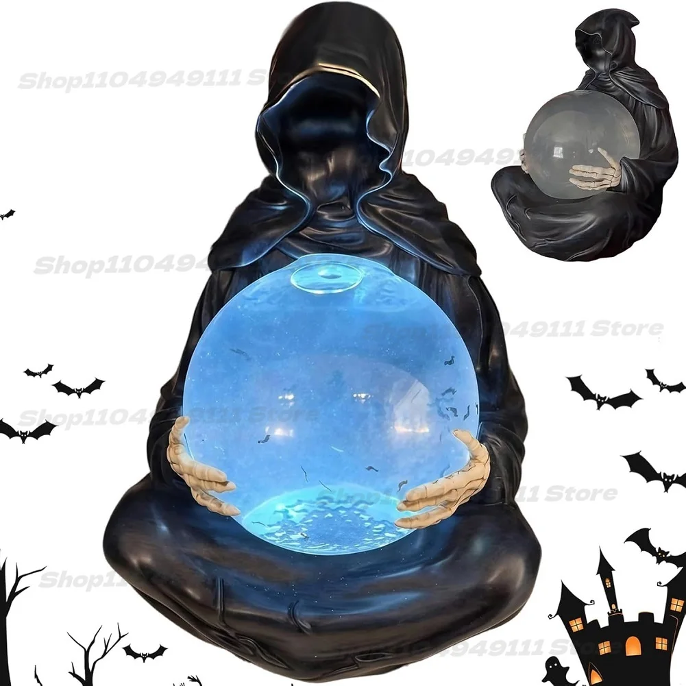

The Death God's Crystal Ball Lights Gothic Liquid Motion Water Glitter LED Light Grim Reaper Water Globe Halloween Home Decor