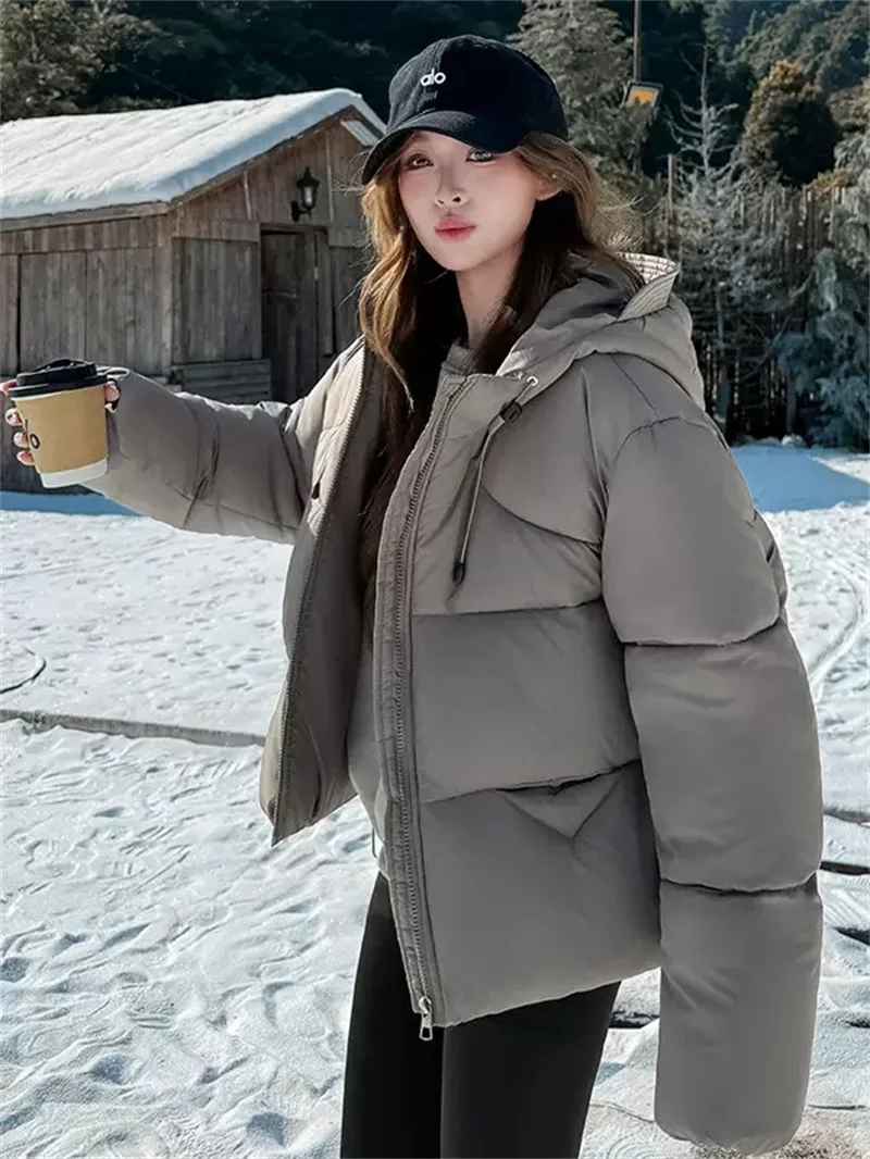 

Fashion Hooded Down Cotton Coat Fluffy Women 2025 New Winter Warm Puffer Coat Lightweight Long Sleeve Female Parkas Snow Outwear