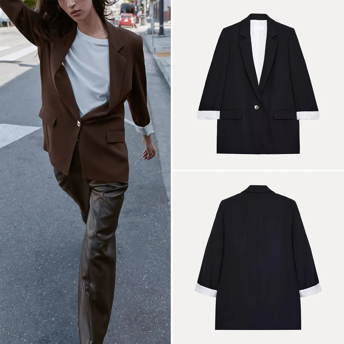 

Модный женский весенний пиджак 2026: дышащий, с длинным рукавом, отложным воротником, дизайнерским акцентом на плечах, повседневный, свободного кроя, верхняя одежда