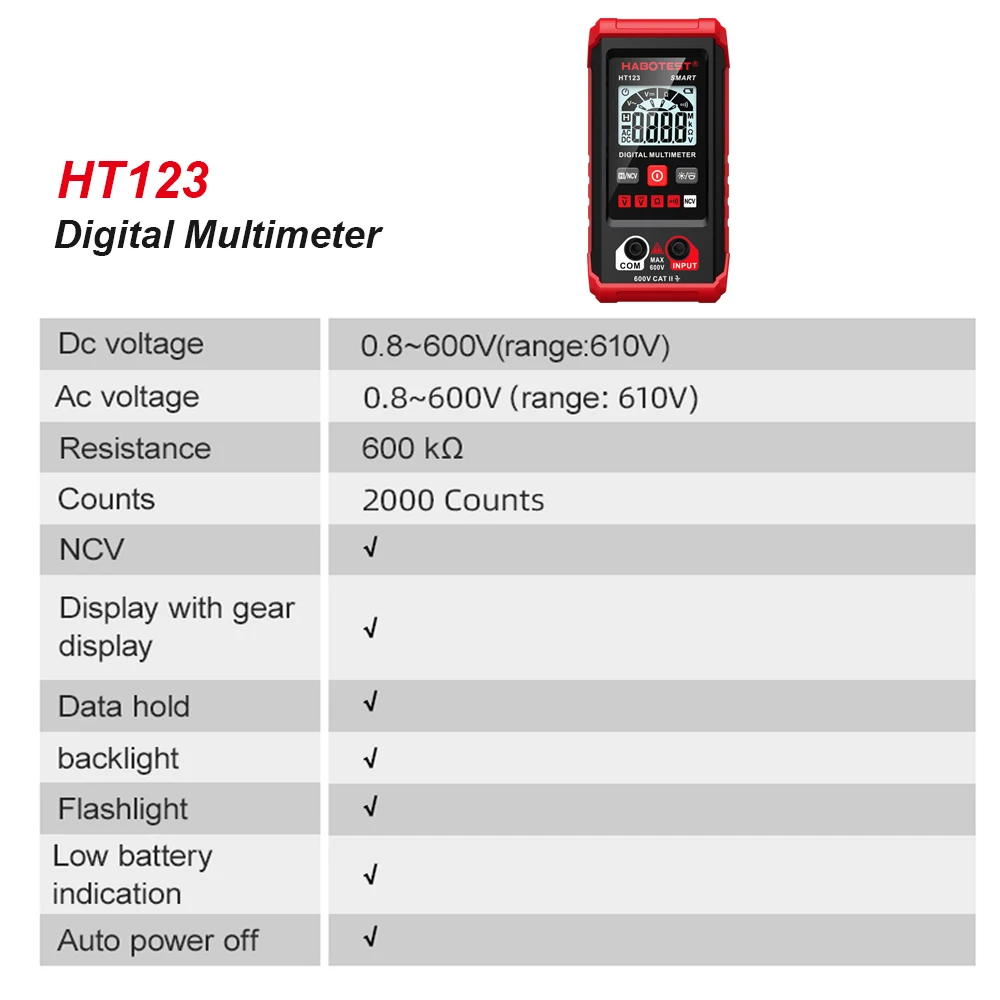 Smart Digital Multimeter Mini Voltmeter Ammeter High-precision Multimeter Auto Ranging AC DC Voltage Meter Tester with Backlight