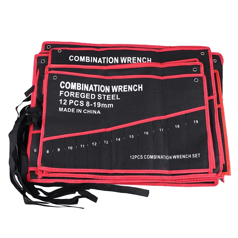 Multi Pocket Black Tool Bag With Red Stitching Compact Wrench Organizer for Mechanics & Craftsmen Secure Zipper & Multi-Pockets