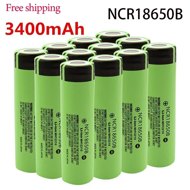 100% 충전식 리튬 배터리, 손전등용 18650 배터리, 34B, USB 충전기, NCR18650B, 3.7V, 3400mAh, 무료 배송