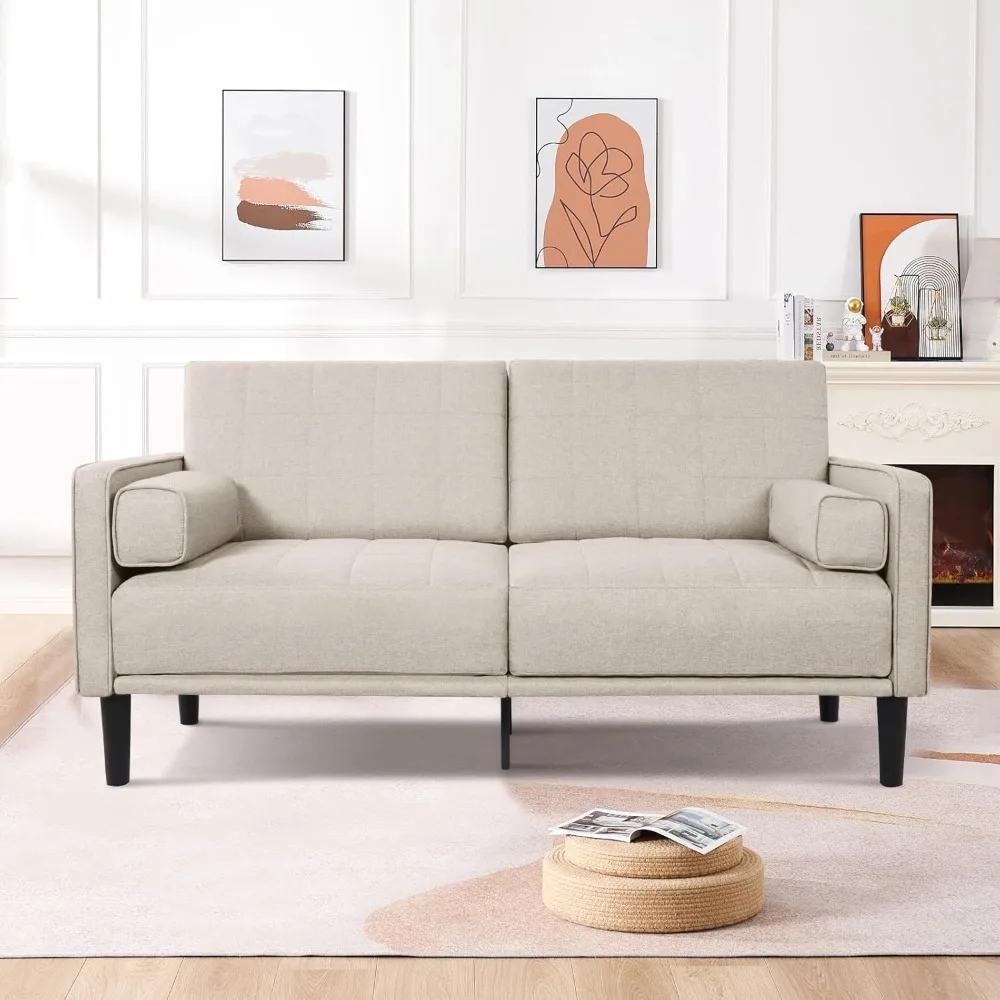 

70" Beige Comfy Loveseat Sofa, with Removable Washable Cover, High Density Foam Cushions, Easy to Assemble Children's Sofas