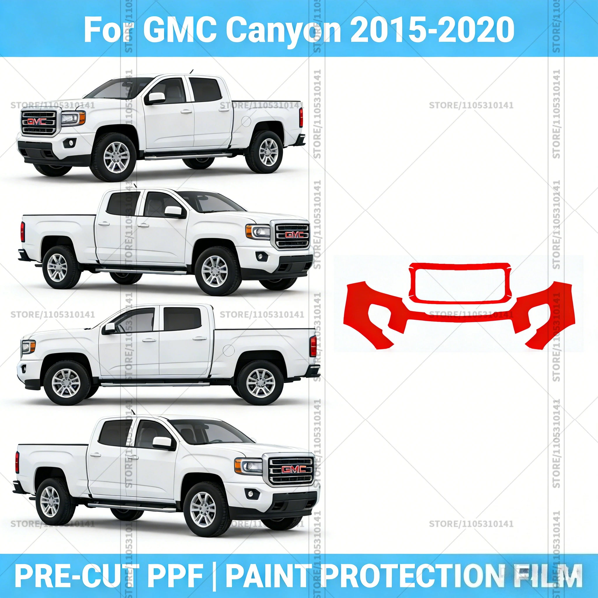 Película Protectora de Pintura Pre-Cortada (PPF) Transparente para Autos, PPF Profesional para Parachoques Delantero de GMC Canyon 2015-2020
