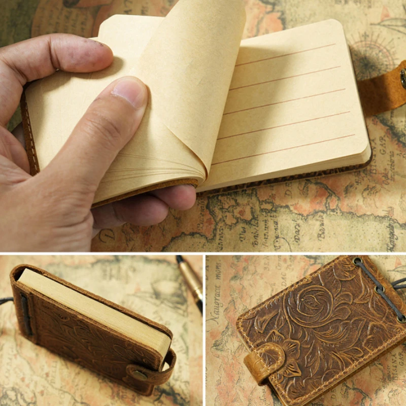 Mini cuaderno de bolsillo, cubierta de libro de composición recargable de cuero, Bloc de notas para escribir