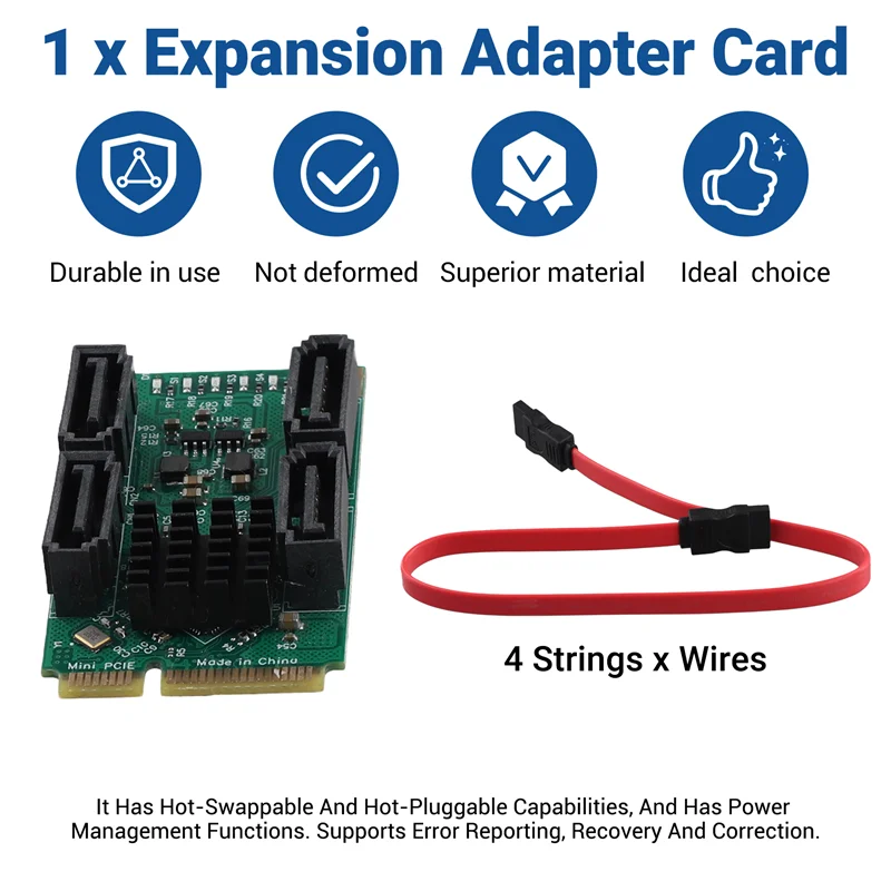 ABFM-Erweiterungsadapter PCIE zu SATA-Erweiterungskarte, volle Höhe MPCI-E zu Quad SATA HDD-Schnittstellenadapterkarte für Synology