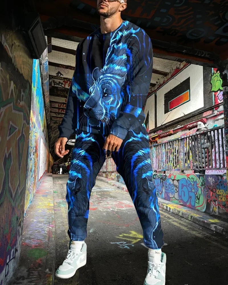 

2025 Spring and Autumn Fashion Personality Simple Printing Men's Adult Long Sleeve Pants Daily Leisure Sports Teen Trend Suit