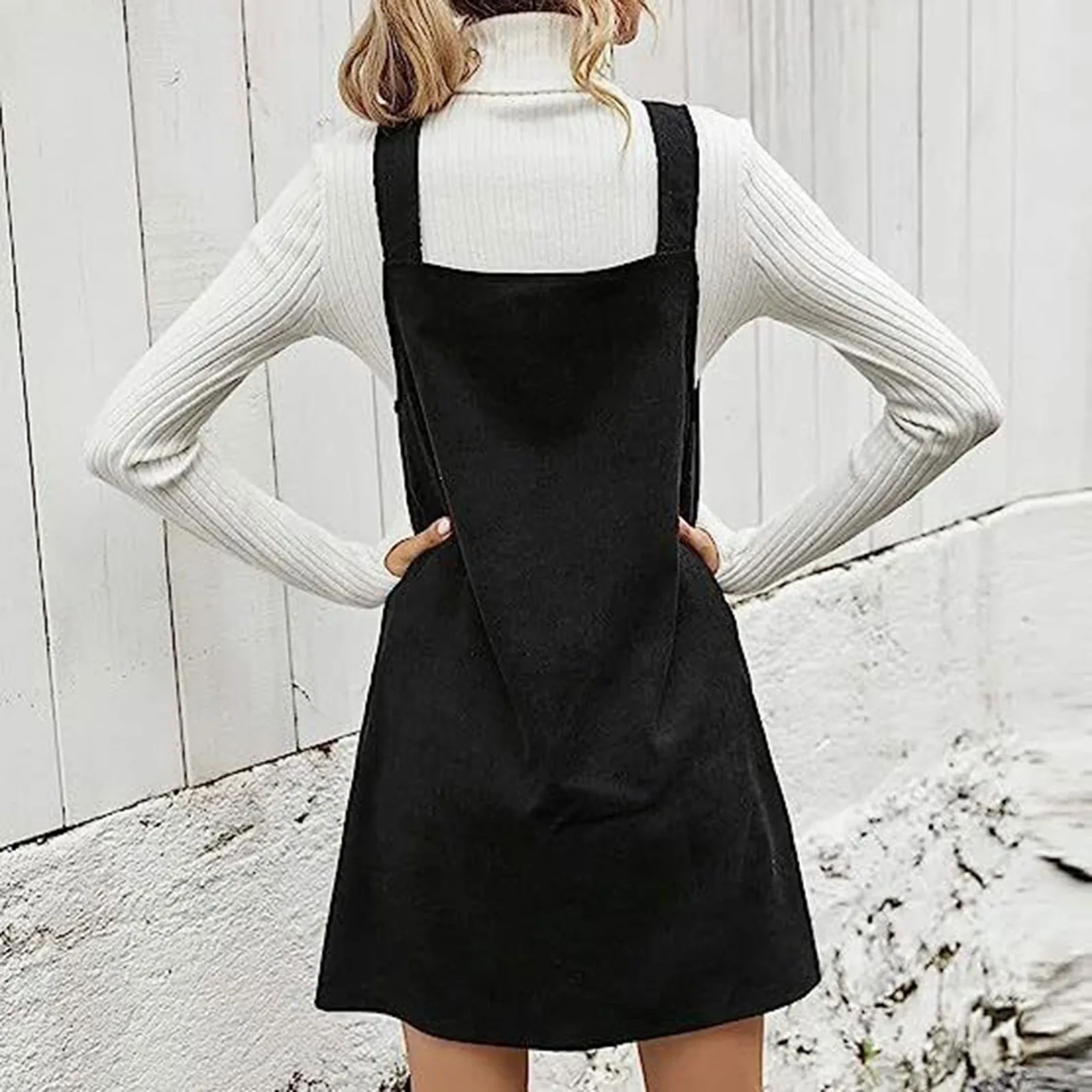 Women Autumn Casual Strap Dress Overalls V Neck Sleeveless Buttons Rustic Cotton Dress Ladies Fashion Versatile Dress Vestidos