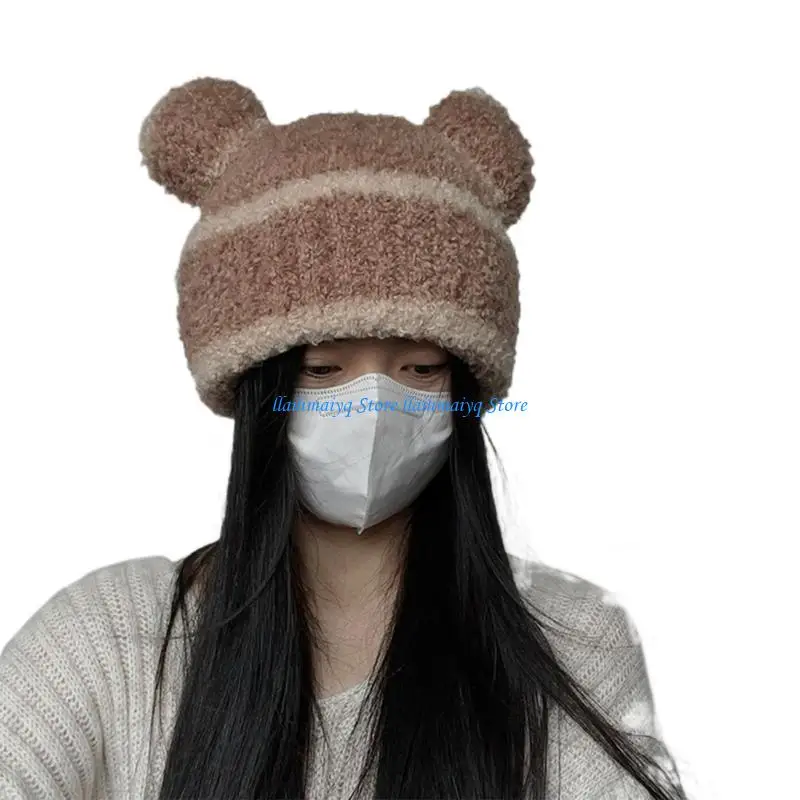 

573B Knit Thicken Beanie Hat for Teenagers Keeping Warm Protecting Ear Hat Windproof