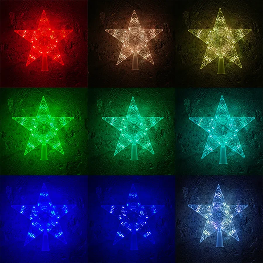 Dia22CM Christmas Tree Topper Star Light 25LED Lighted 5-Point RGB Changeable Star Tree topper with Remote for Holiday Decor