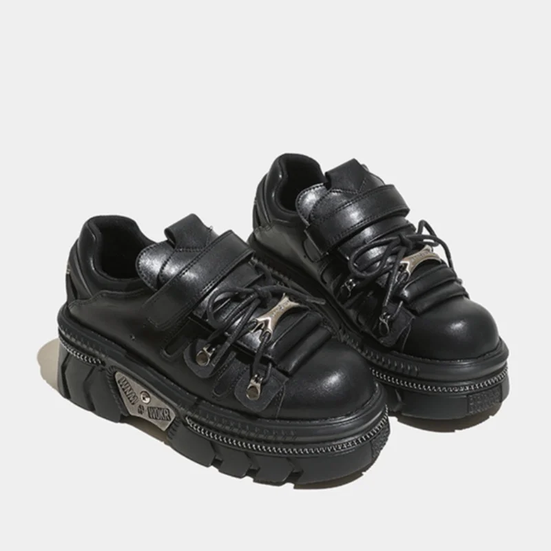 Punk Chunky Heel Platform Women's Sneakers Black Metal Decoration Gothic Shoes Runway Outdoor Casual Trainers Large Size Sport