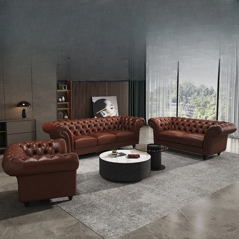 أريكة، الطابق الأول، جلد البقر، فاخر خفيف، بلد، قديم، غرفة معيشة، أثاث، زر سحب