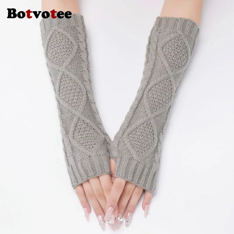 Botvotee Maniche da donna Scaldamuscoli Accessori Y2k Guanti senza dita Maniche lunghe Maglia invernale Bianco Nero Moda Oversleeve