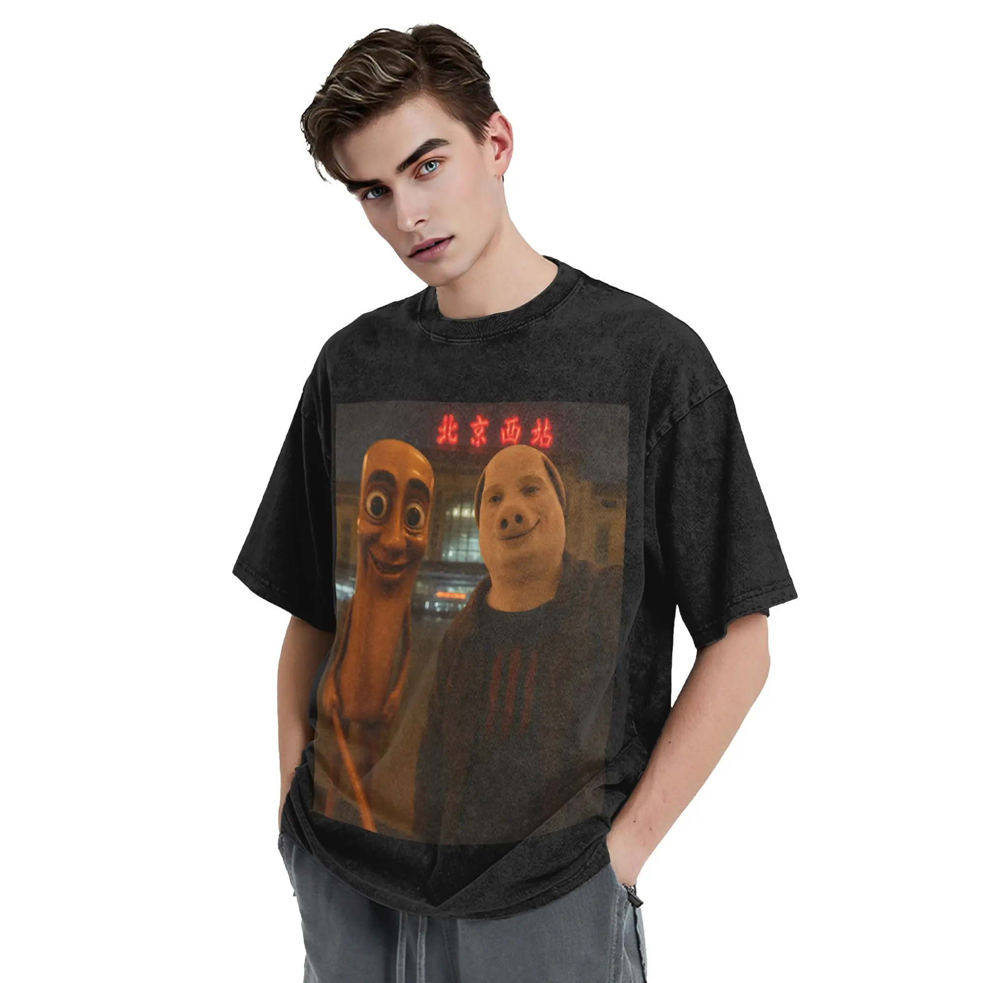 Tung Tung Tung Sahur John Pork Triple T Brainrot Funny Meme Washed T Shirts Streetwear T-Shirt Tees for Men Women Short Sleeve