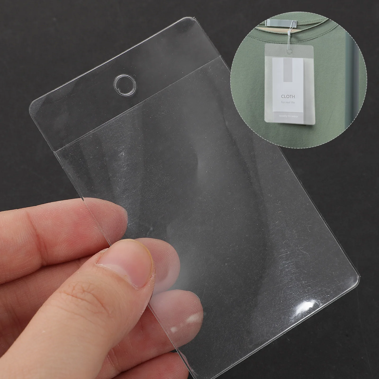 100Pcs PVC Tag Bags Reusable Index Card Pockets Clear Protective Sleeves for Office School Organization Label Covers