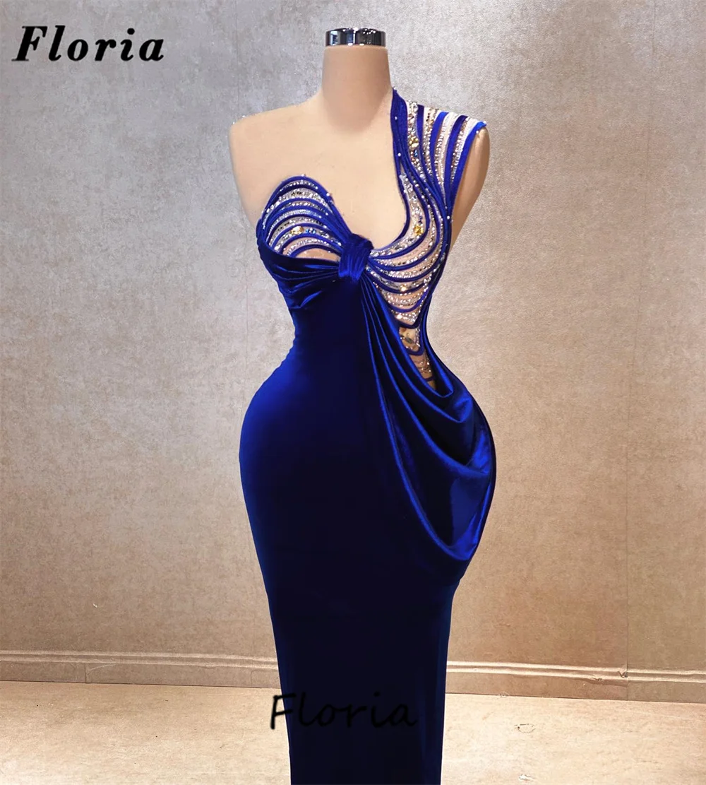 Royal Blue Mermaid Evening Dresses Custom Made Dubai Design Beaded Illusion Neck Party Dress For Wedding Robes Engagement Gowns