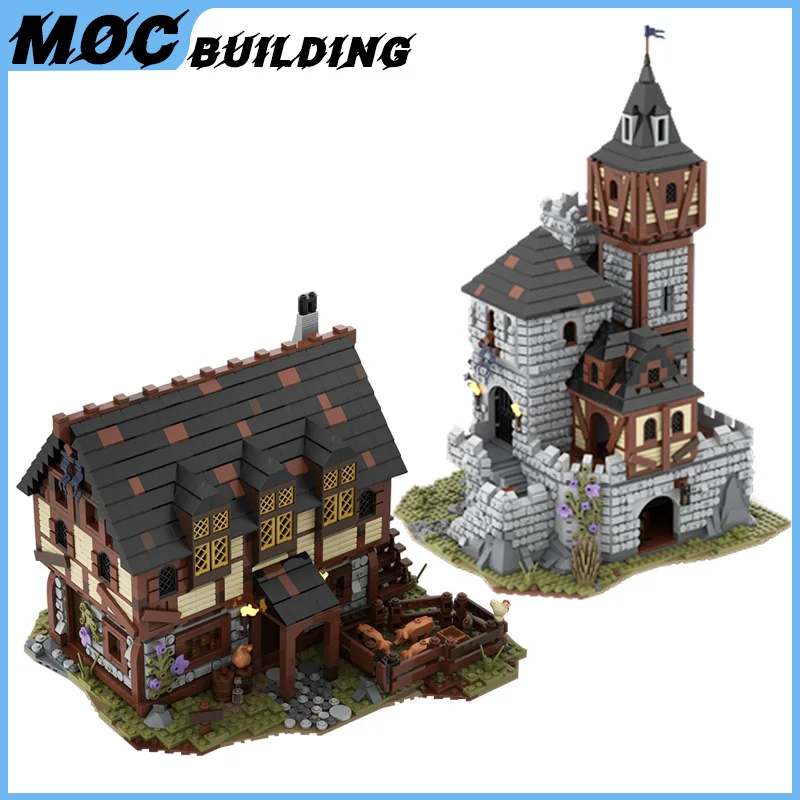 MOC Medieval Series Town Building Blocks Castle Farmer Mercenary House Model Military Weapon DIY Assemble Bricks Toys Xmas Gifts