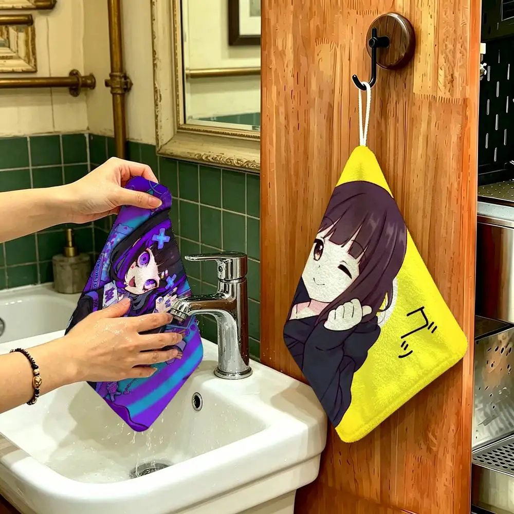 Anime Menhera Chan Polyester Cotton Hanging Kitchen Towel, Soft Hand Wiping Towel, Reusable for Kitchen Bathroom Home