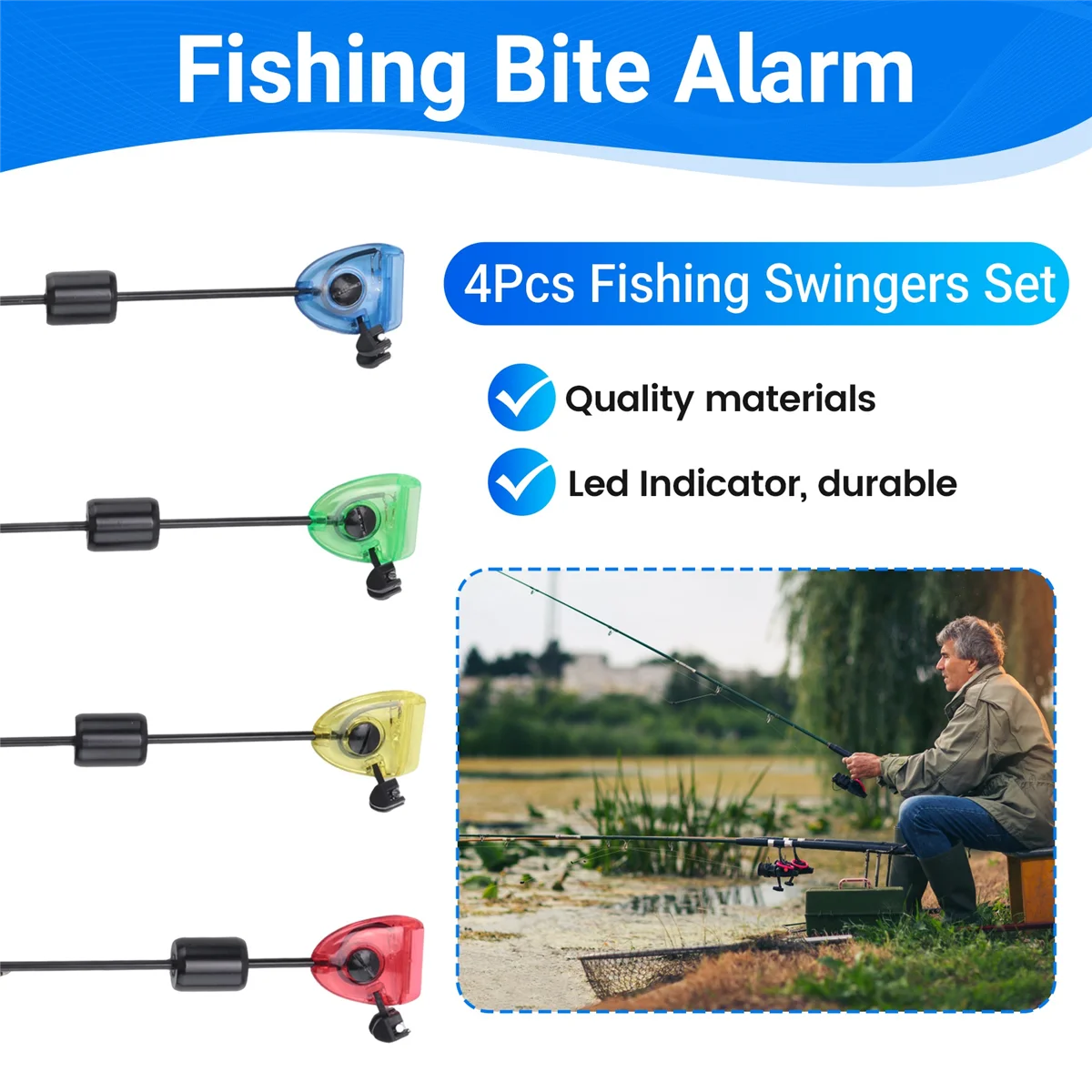 Nuevo Juego de 4 Uds de Swingers de pesca, indicadores de alarma de mordedura de pesca, accesorios de pesca de carpa Swinger iluminados Led