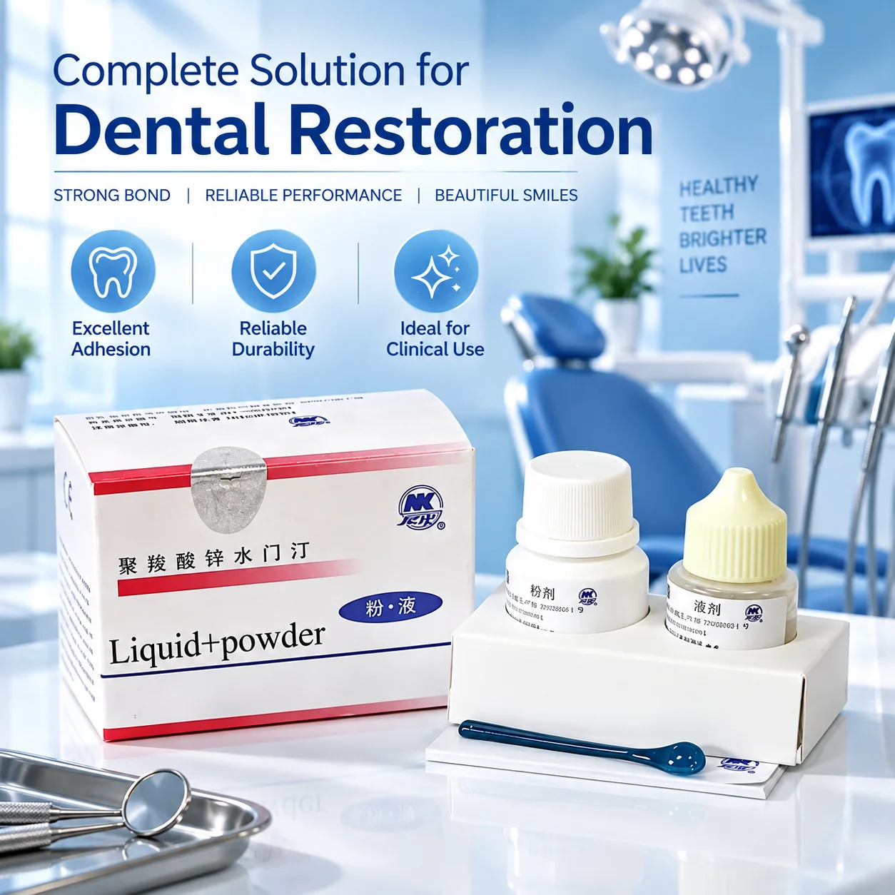 Zinc Polycarboxylate Dental Cement Kit, Extra Strong Luting & Bonding for Crowns, Bridges & Prosthesis, 1/2/3 Set